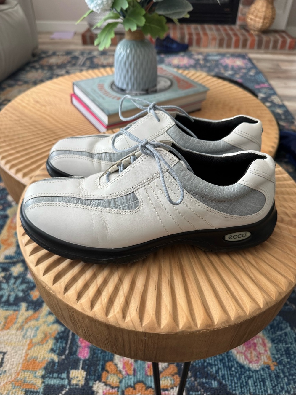 Vintage ECCO leather golf shoes White Blue Size 41 10